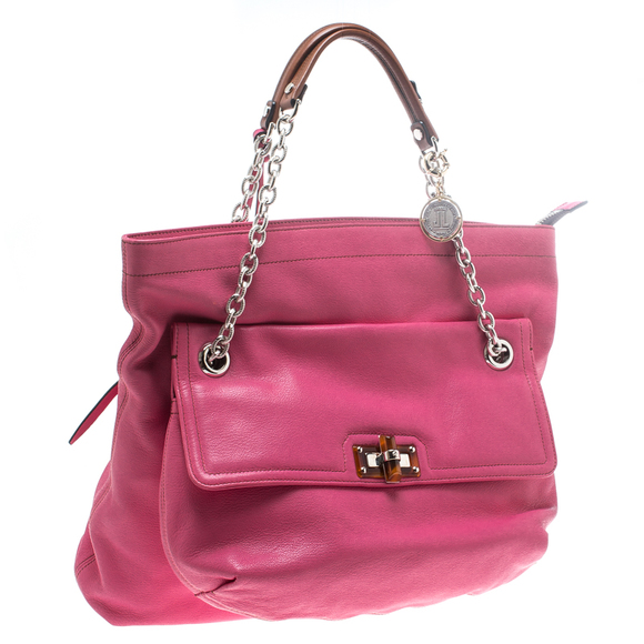 LANVIN Pink Leather Chain Shoulder Bag - Picture 3 of 8